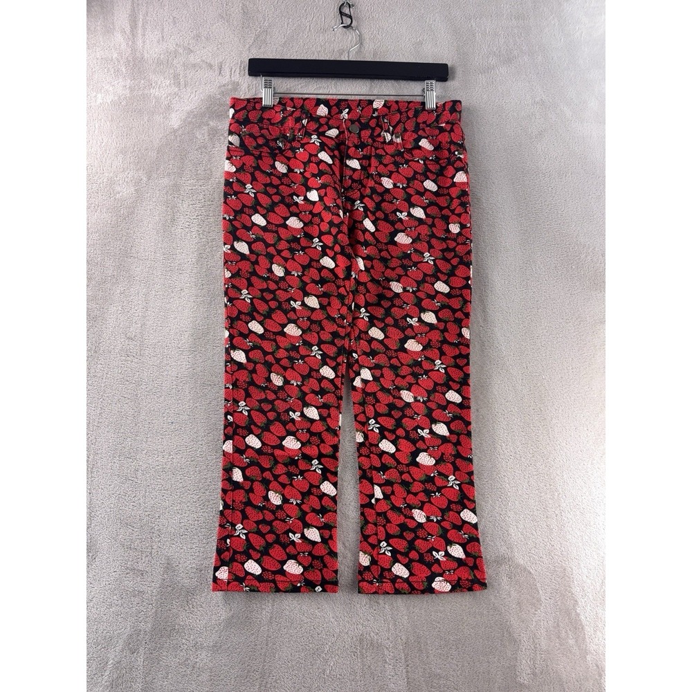 Comme Des Garcons Pants Womens Size Small Black Strawberry Print Flare Pants CDG